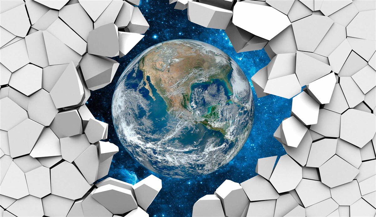 Фотошпалери вид на ділянку крізь розбиту стіну