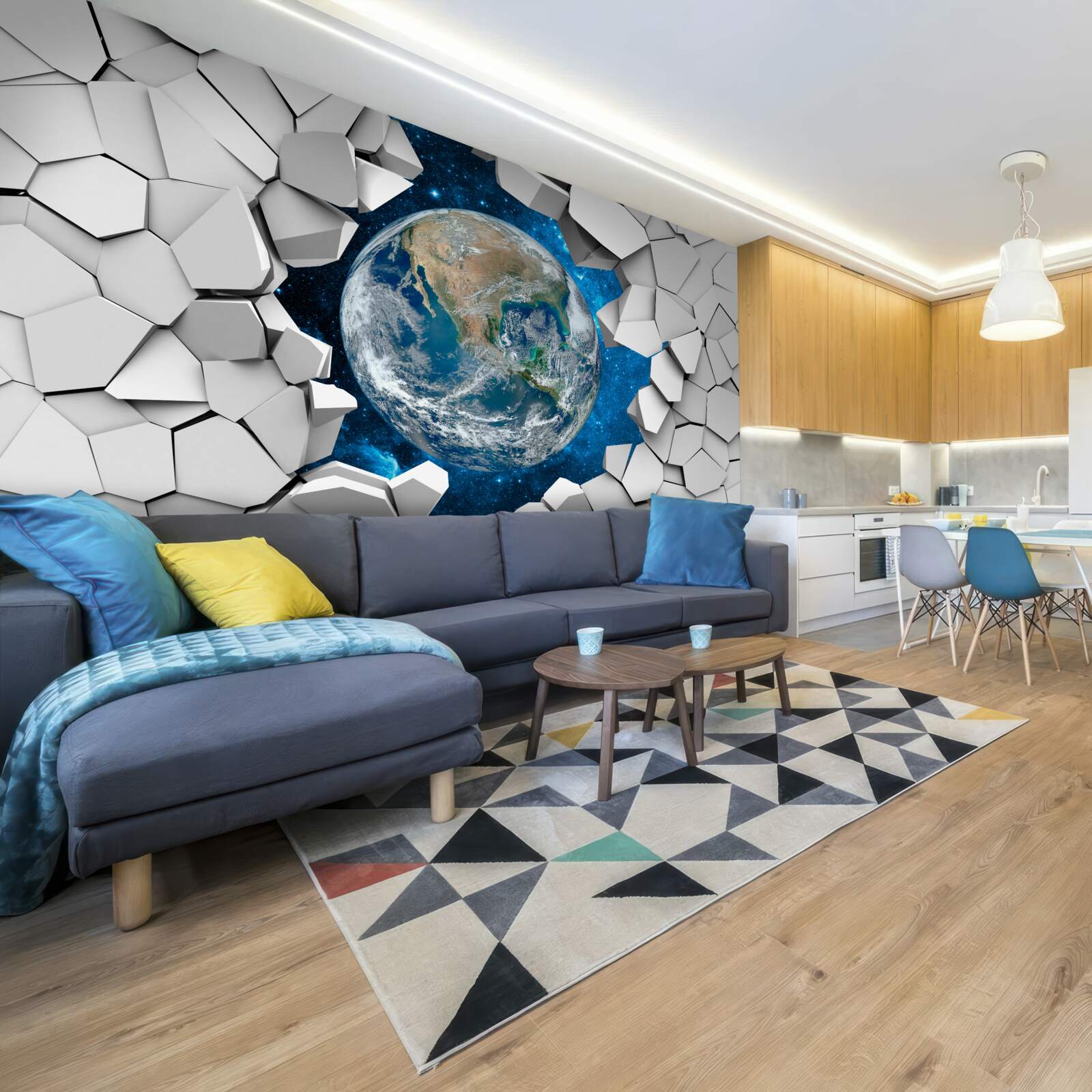 Фотошпалери вид на ділянку крізь розбиту стіну