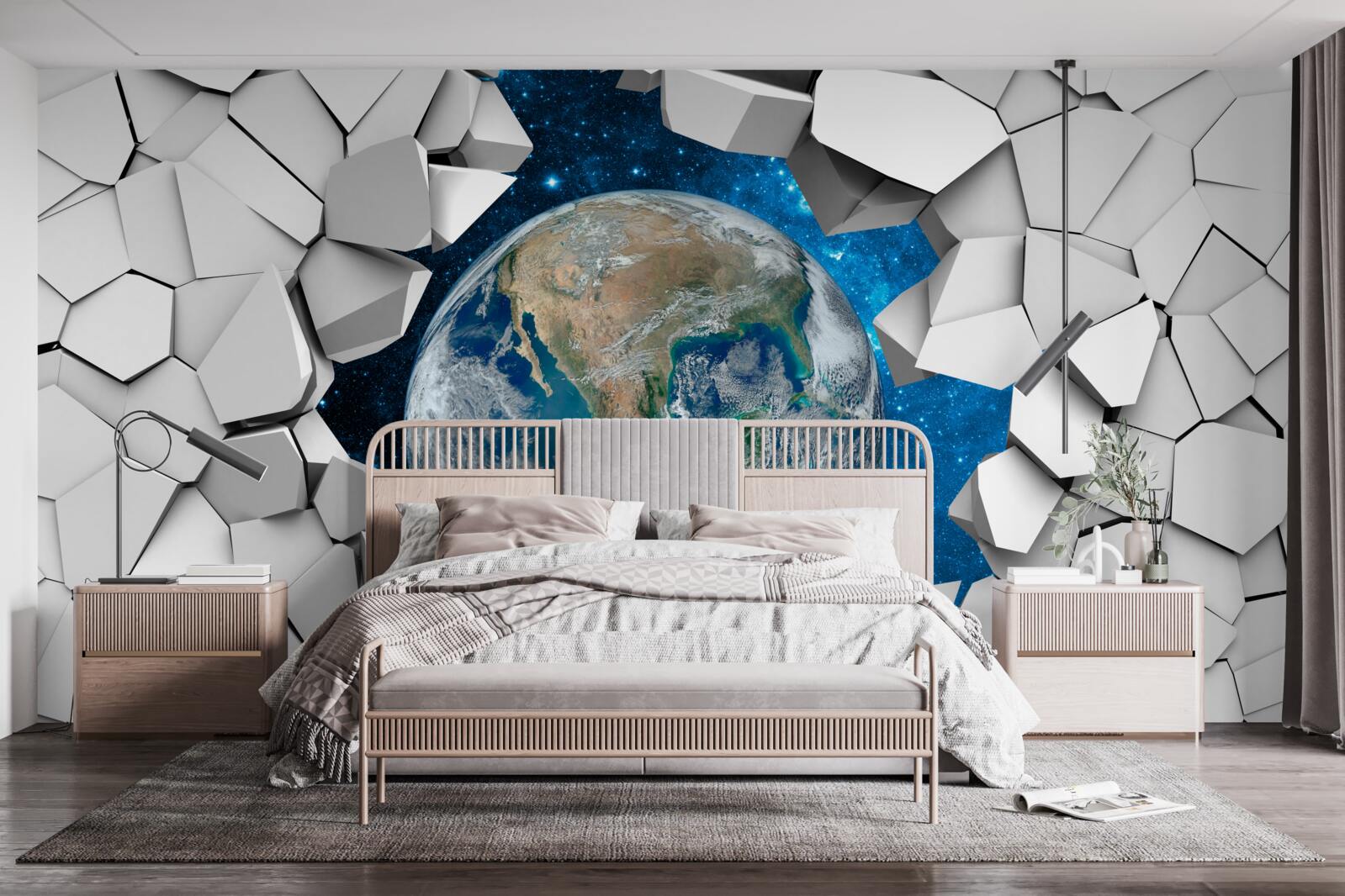 Фотошпалери вид на ділянку крізь розбиту стіну