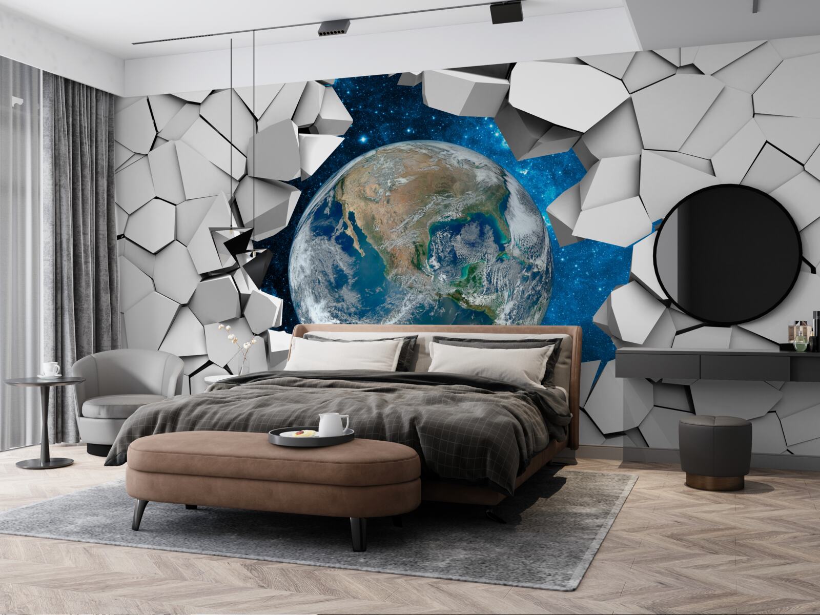 Фотошпалери вид на ділянку крізь розбиту стіну