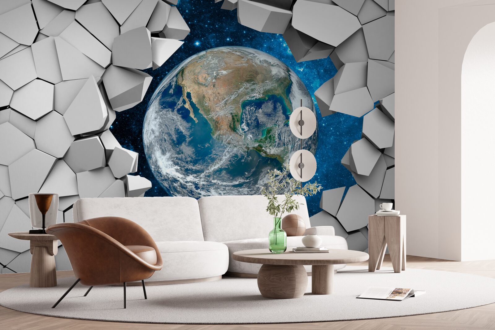 Фотошпалери вид на ділянку крізь розбиту стіну