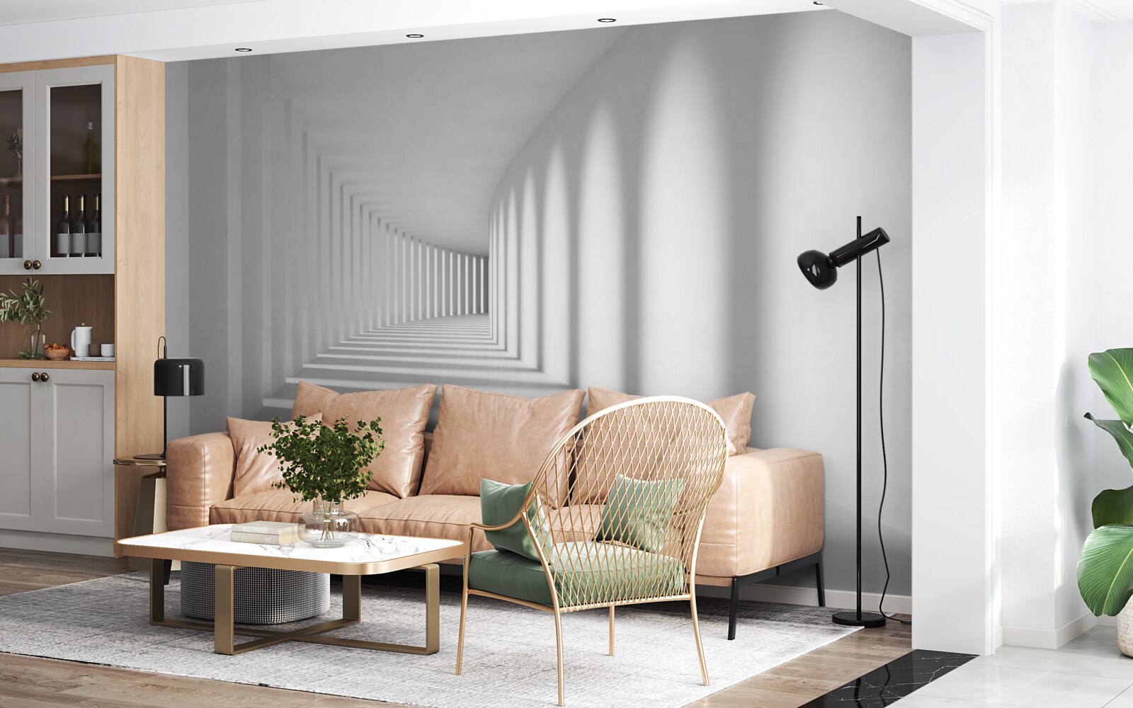 Фотошпалери тунель, що йде вдалину, оточений високими колонами