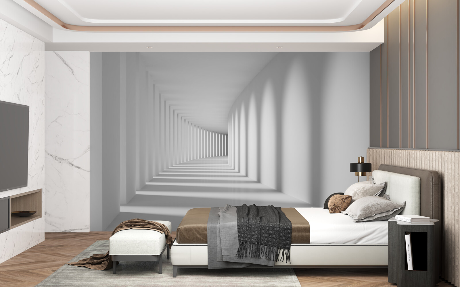 Фотошпалери тунель, що йде вдалину, оточений високими колонами