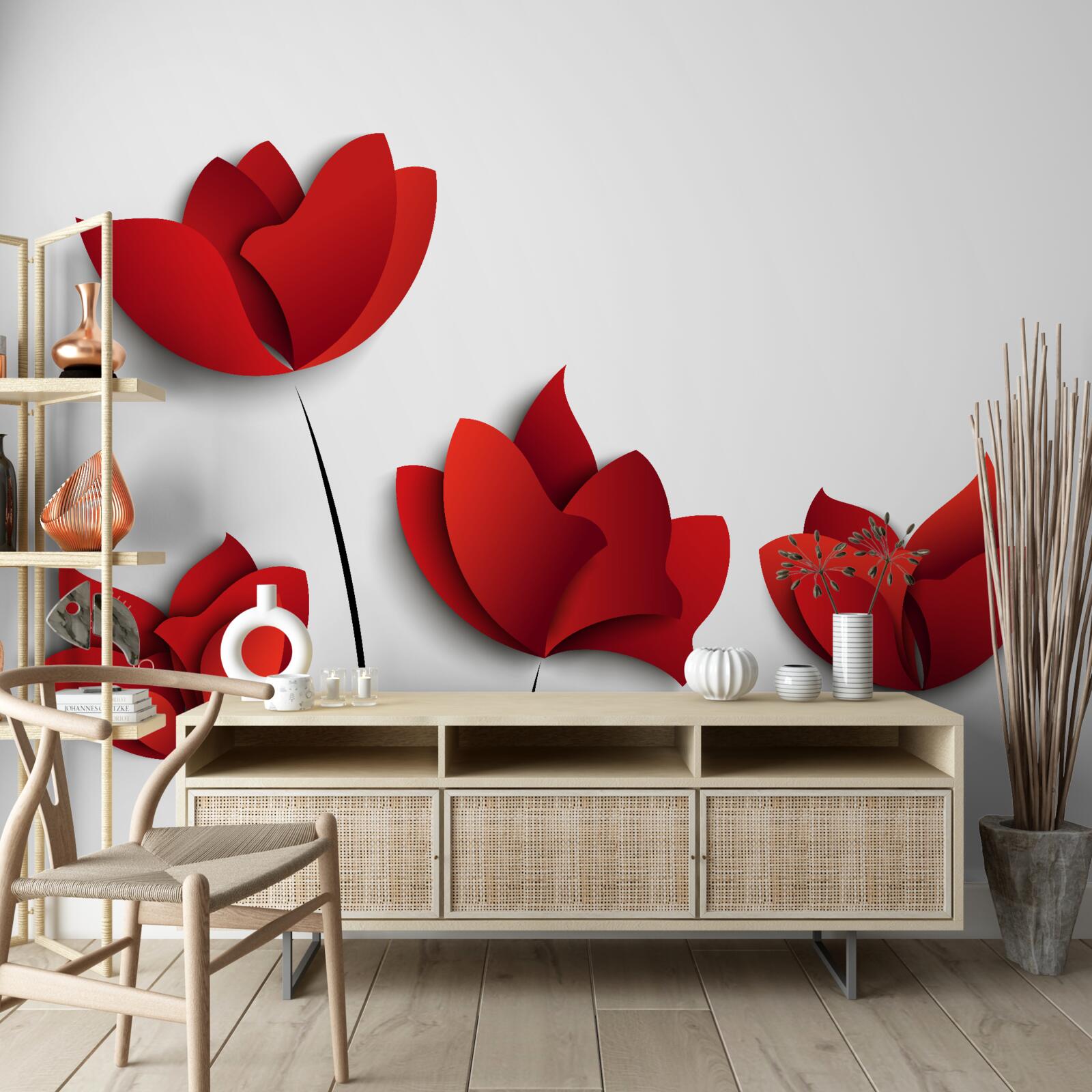 Фотошпалери квіти червоних тонів на тлі білої чистоти