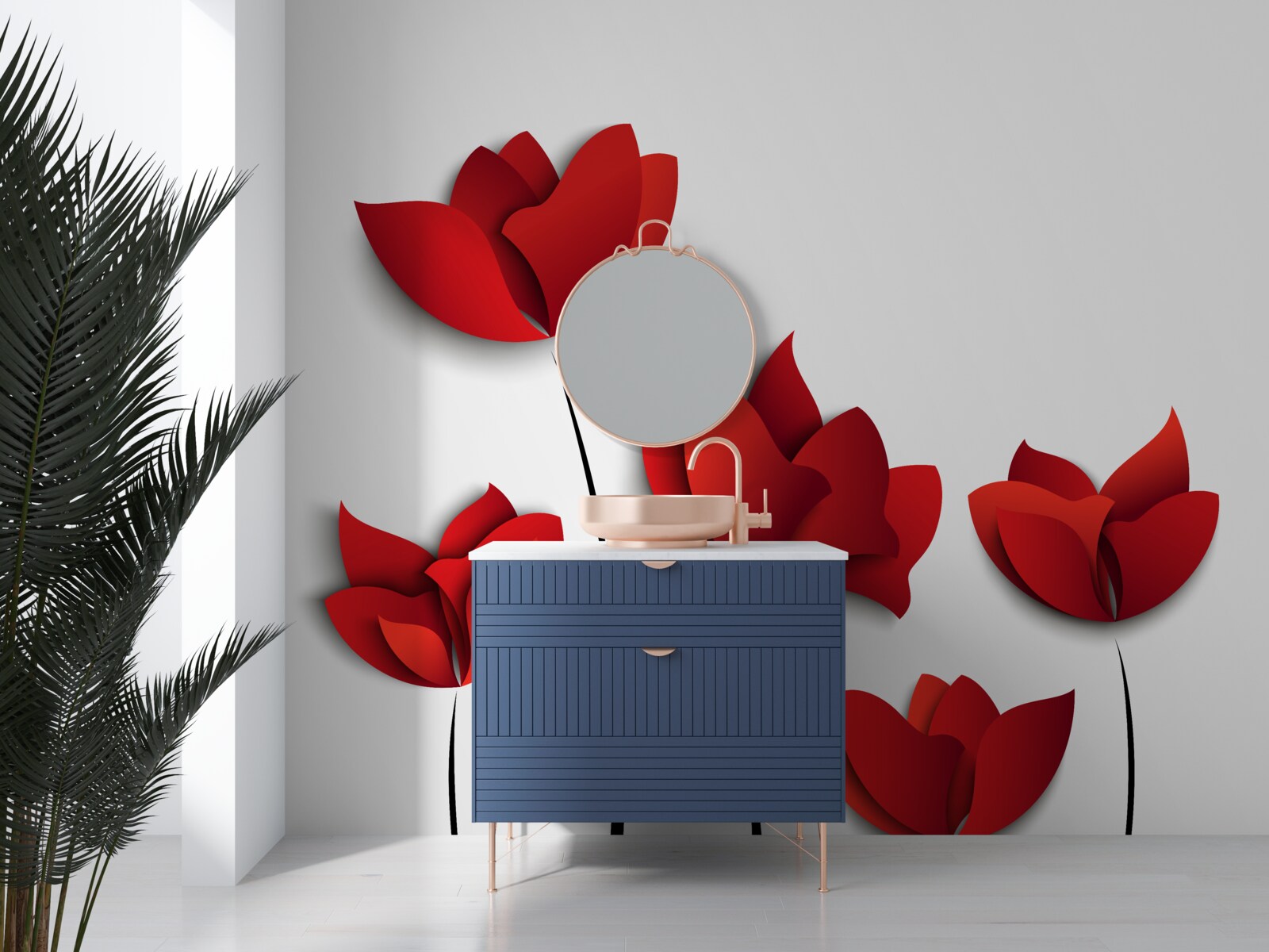 Фотошпалери квіти червоних тонів на тлі білої чистоти