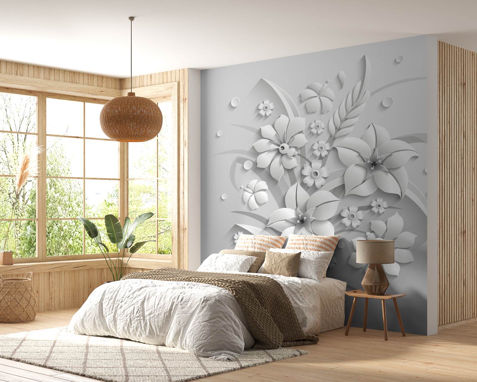 Фотошпалери білосніжні, як молоко, квіти на білому тлі