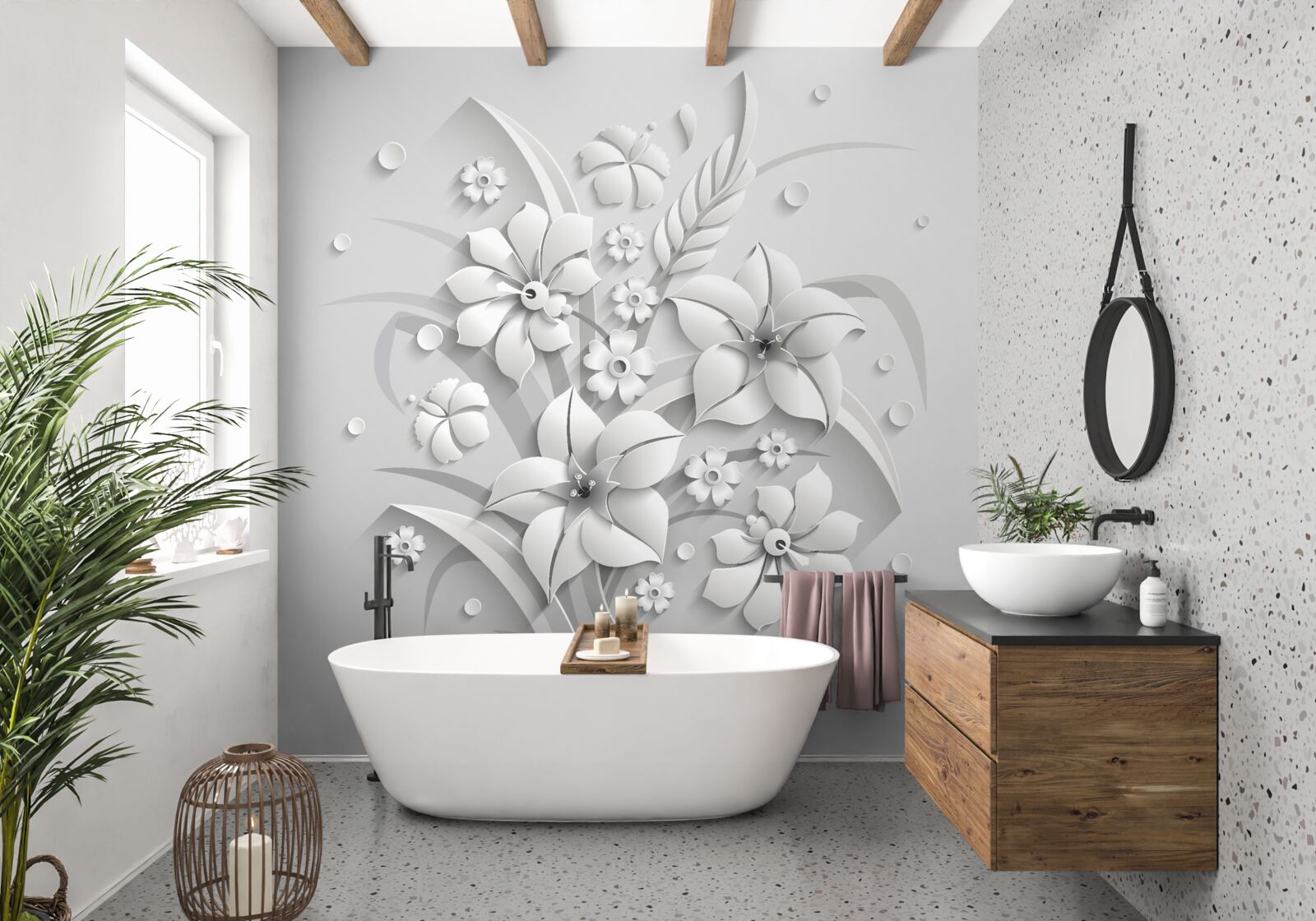 Фотошпалери білосніжні, як молоко, квіти на білому тлі