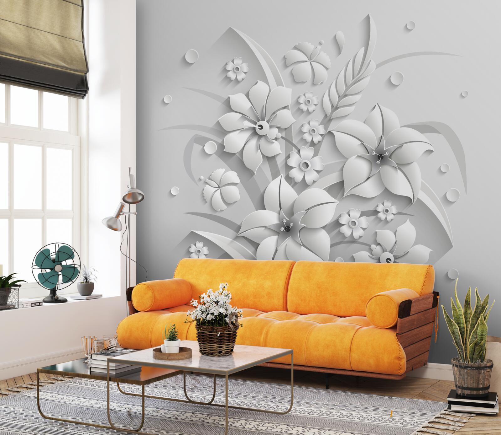 Фотошпалери білосніжні, як молоко, квіти на білому тлі