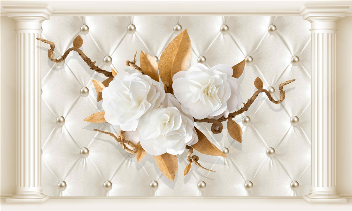 Фотошпалери золоті гілки та білосніжні квіти