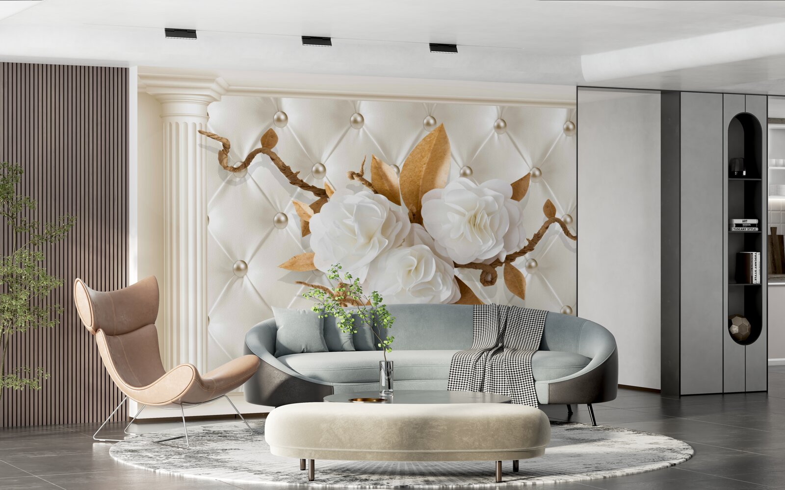 Фотошпалери золоті гілки та білосніжні квіти