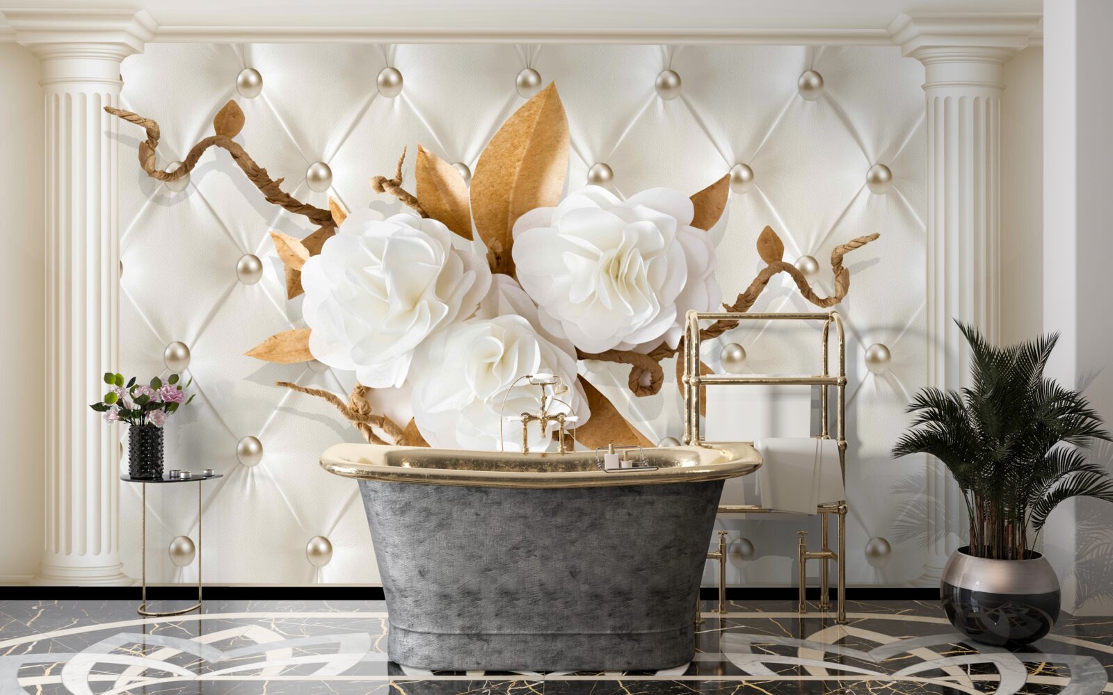 Фотошпалери золоті гілки та білосніжні квіти