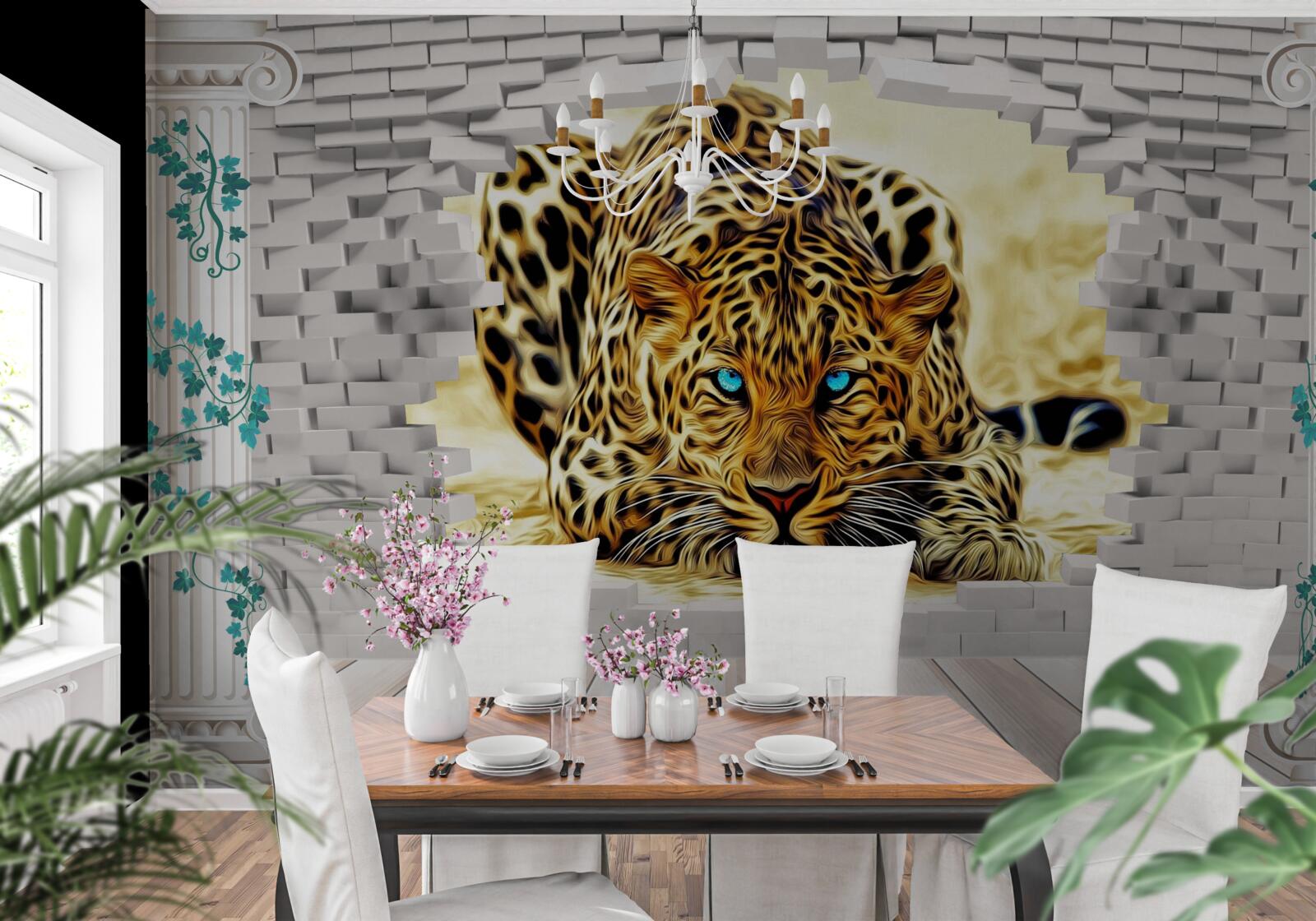 Фотошпалери зловісна пантера руйнує бар'єр