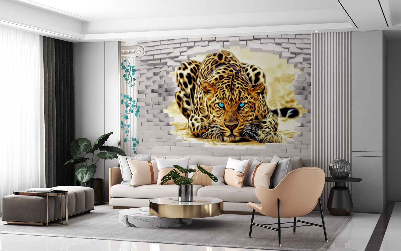 Фотошпалери зловісна пантера руйнує бар'єр