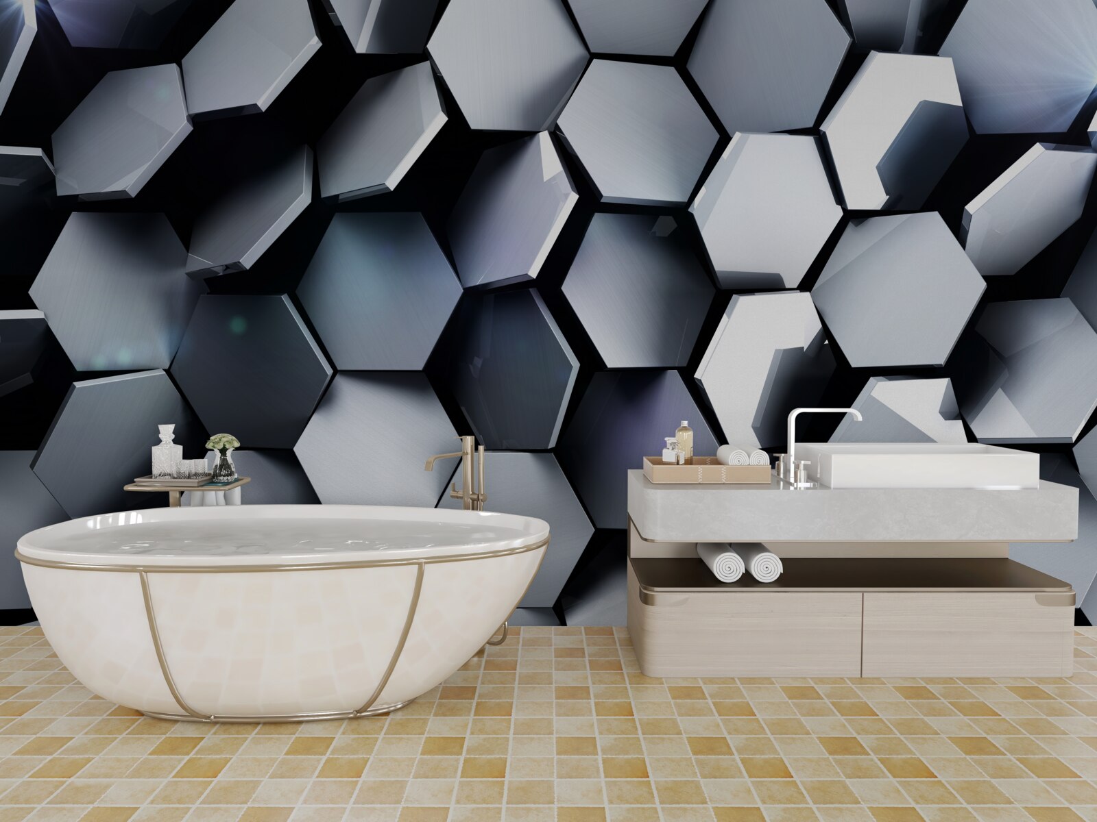 Фотошпалери п'ятикутники в 3d з картографією