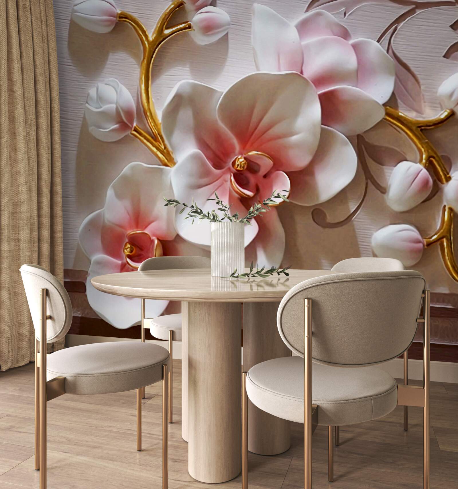 Фотошпалери квітучі величні орхідеї та нерозкриті бутони