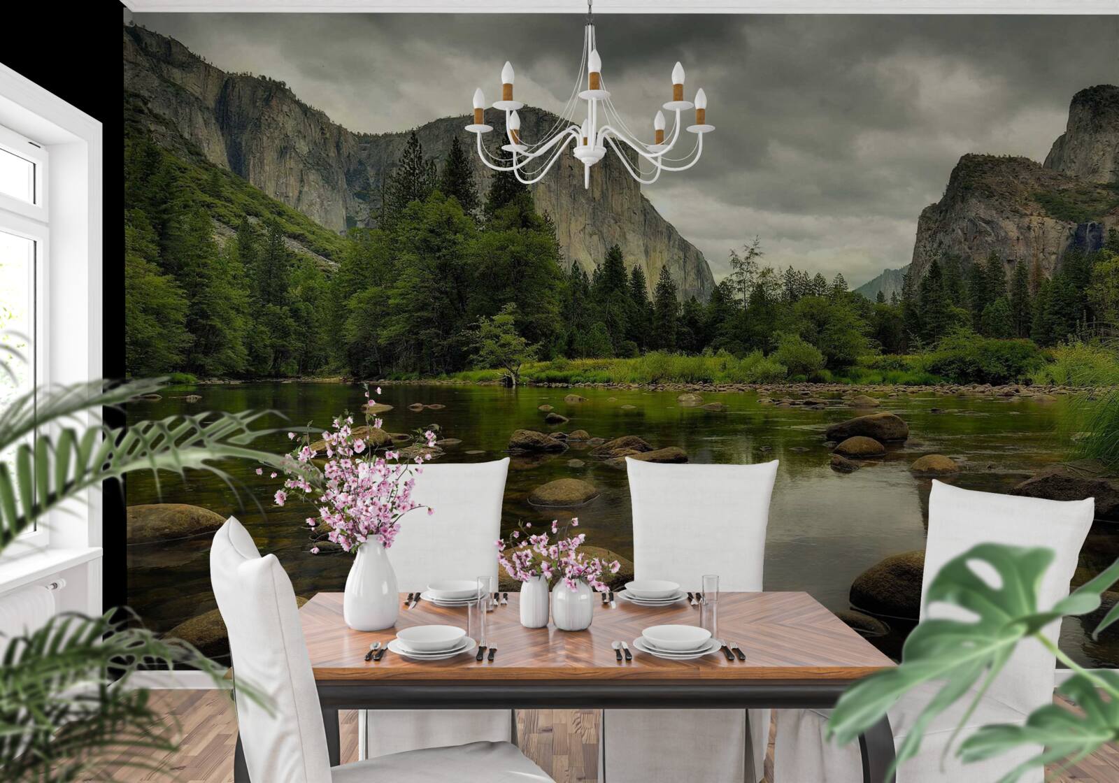 Фотошпалери похмурий день біля річки в горах