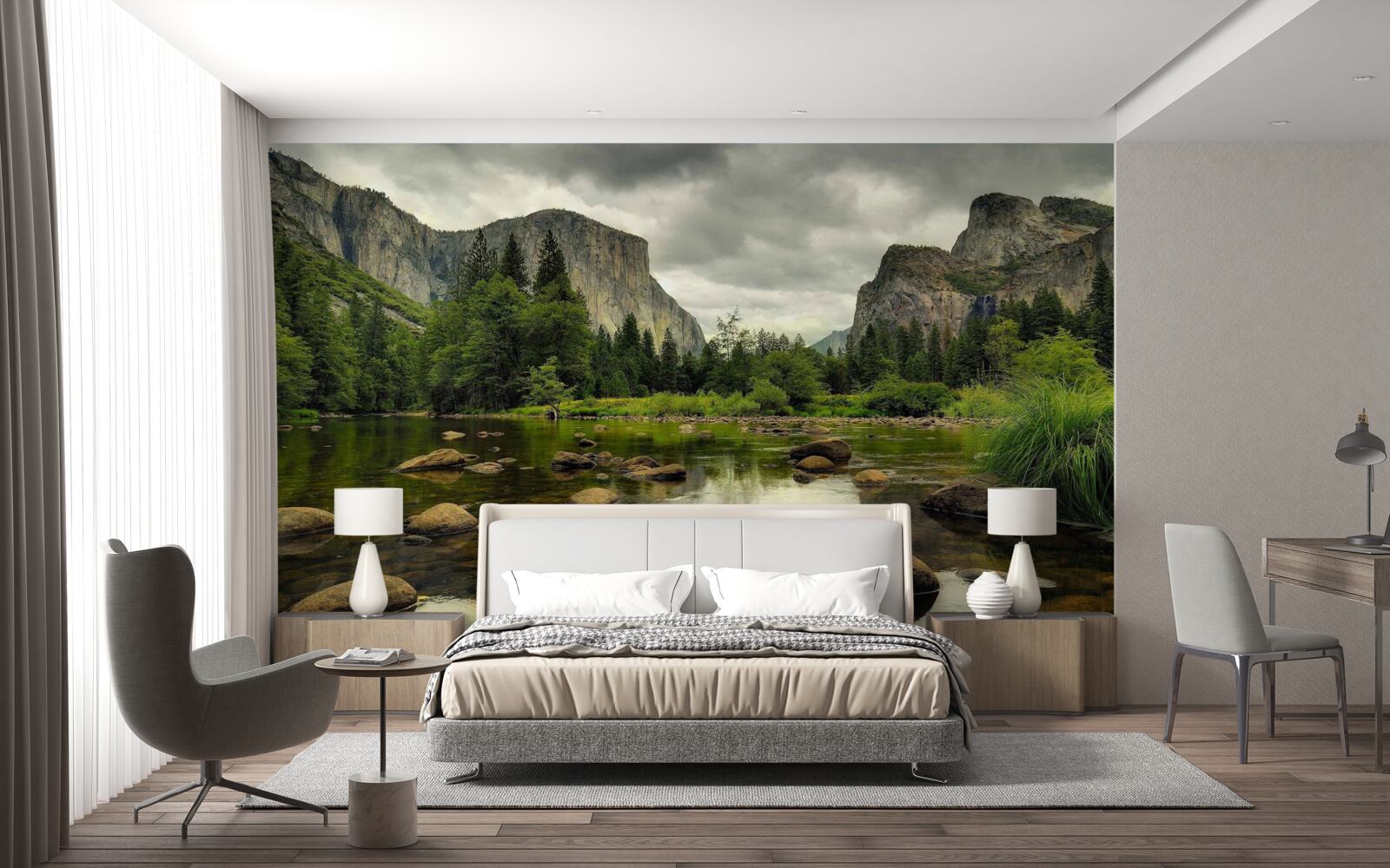 Фотошпалери похмурий день біля річки в горах