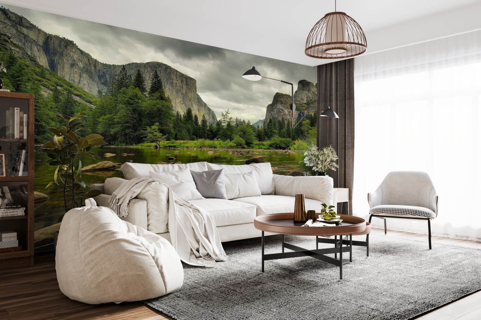 Фотошпалери похмурий день біля річки в горах