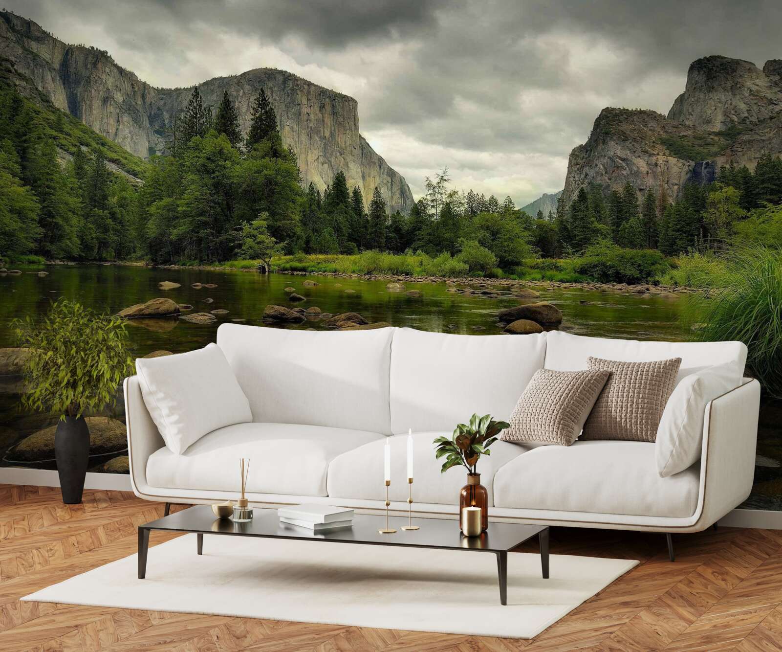 Фотошпалери похмурий день біля річки в горах