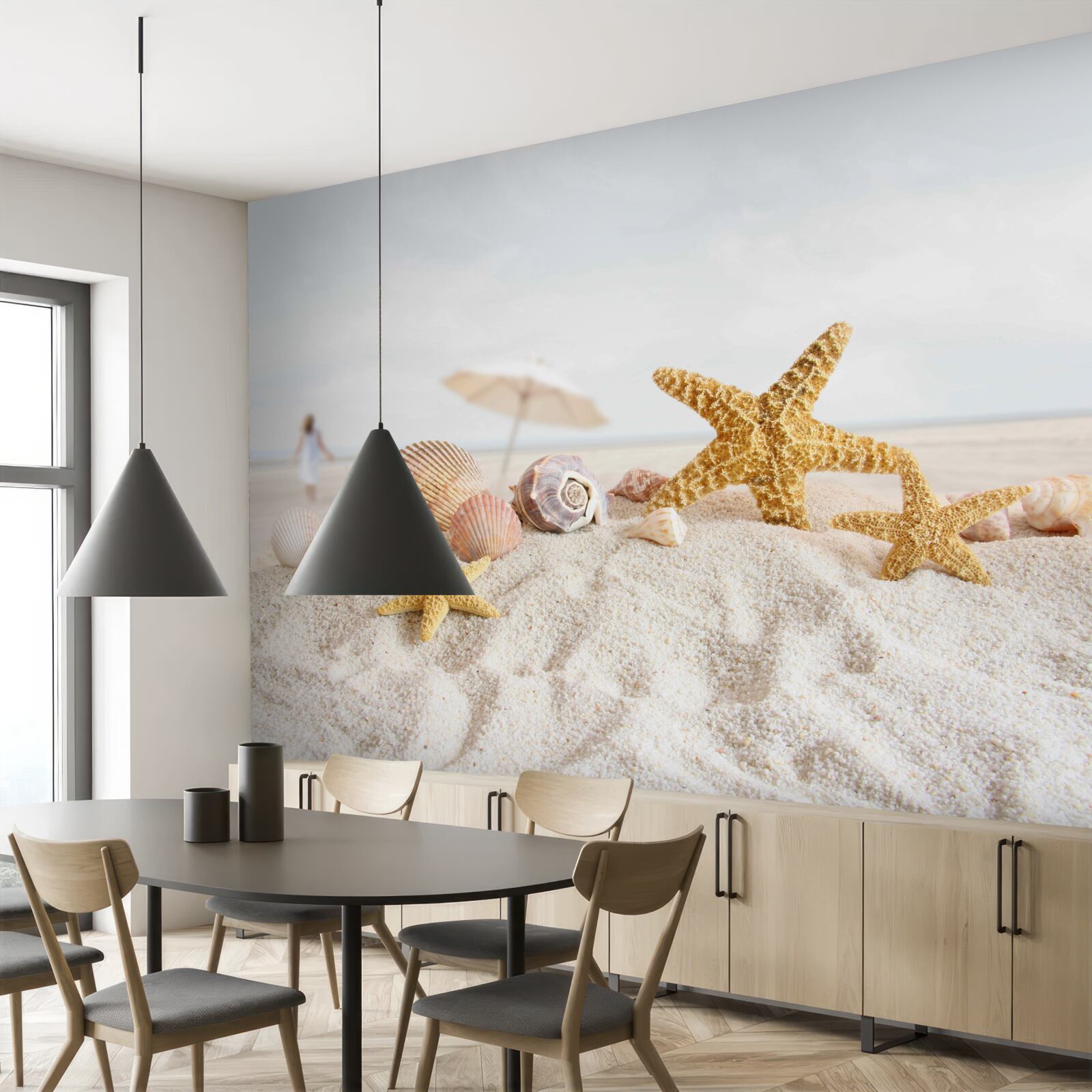 Фотошпалери морські зірки та мушлі лежать на піску