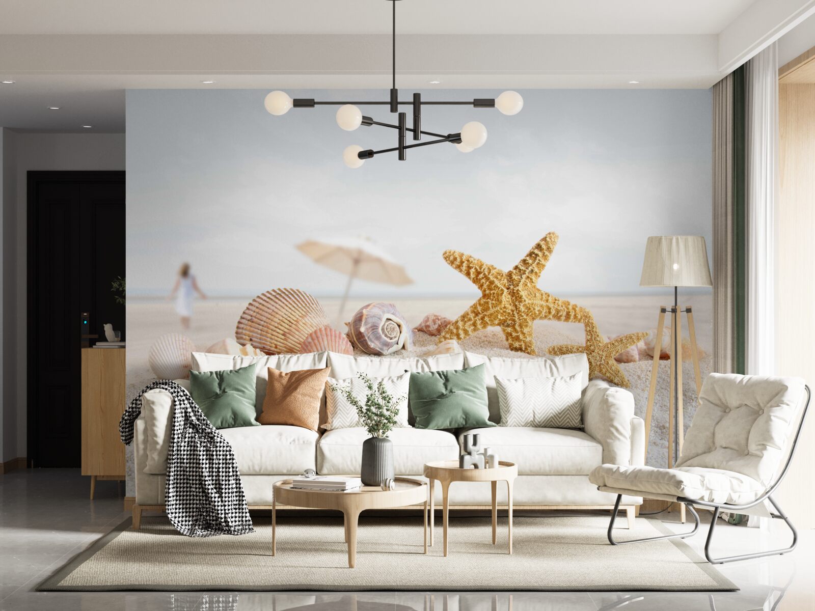 Фотошпалери морські зірки та мушлі лежать на піску