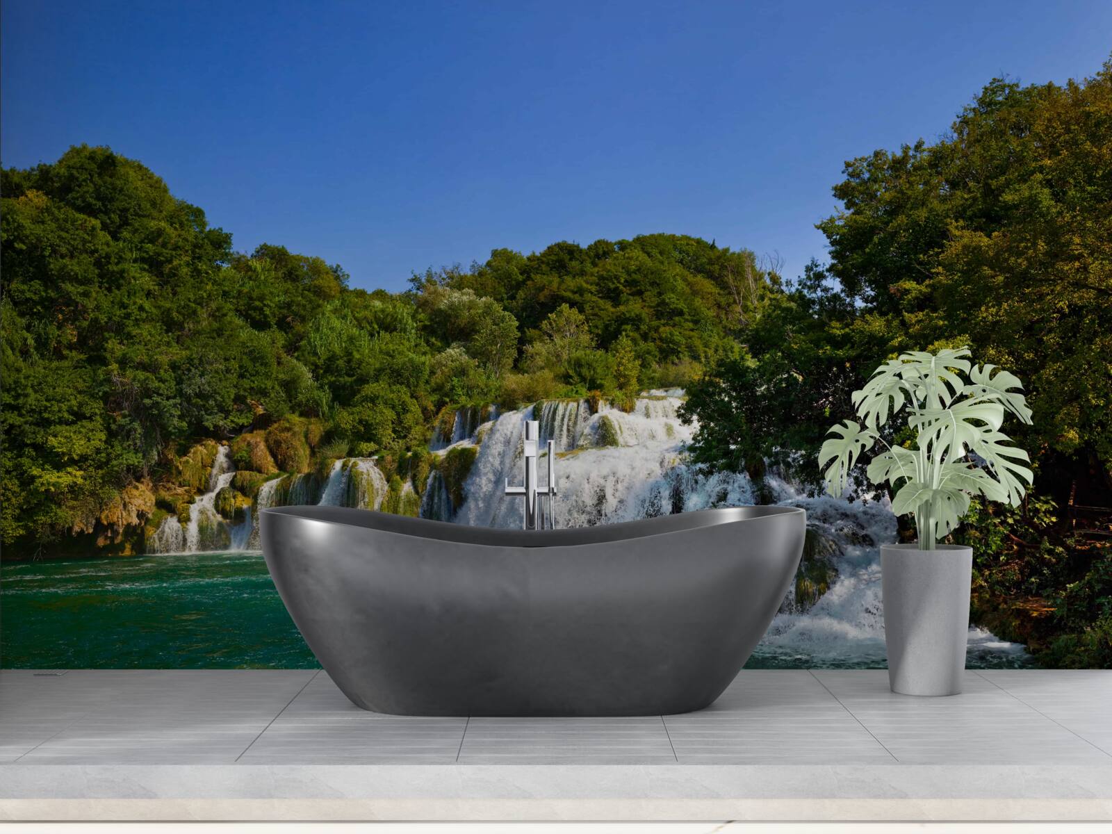 Фотошпалери краєвиди лісових стежок та гуркітливих водоспадів