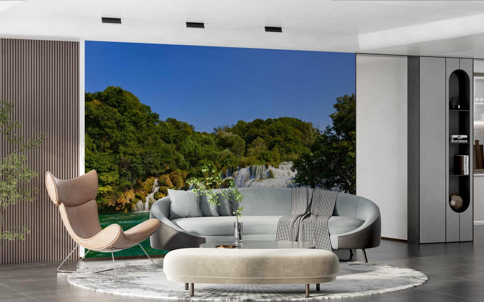 Фотошпалери краєвиди лісових стежок та гуркітливих водоспадів