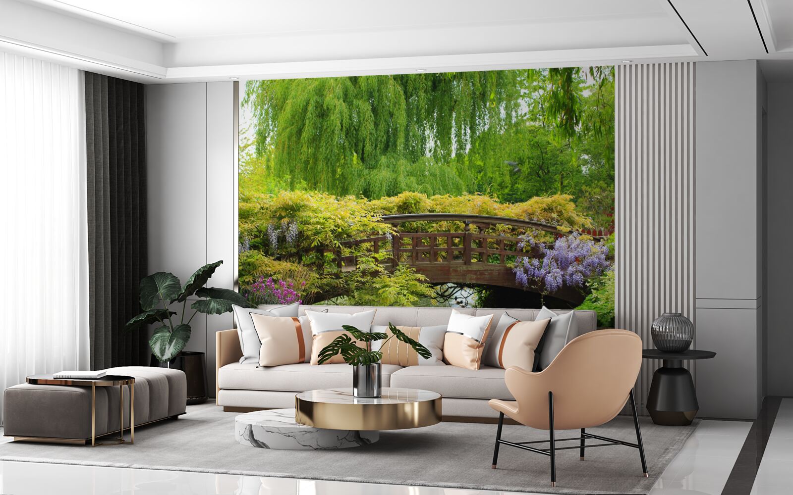 Фотошпалери захоплююча панорама мосту через річку