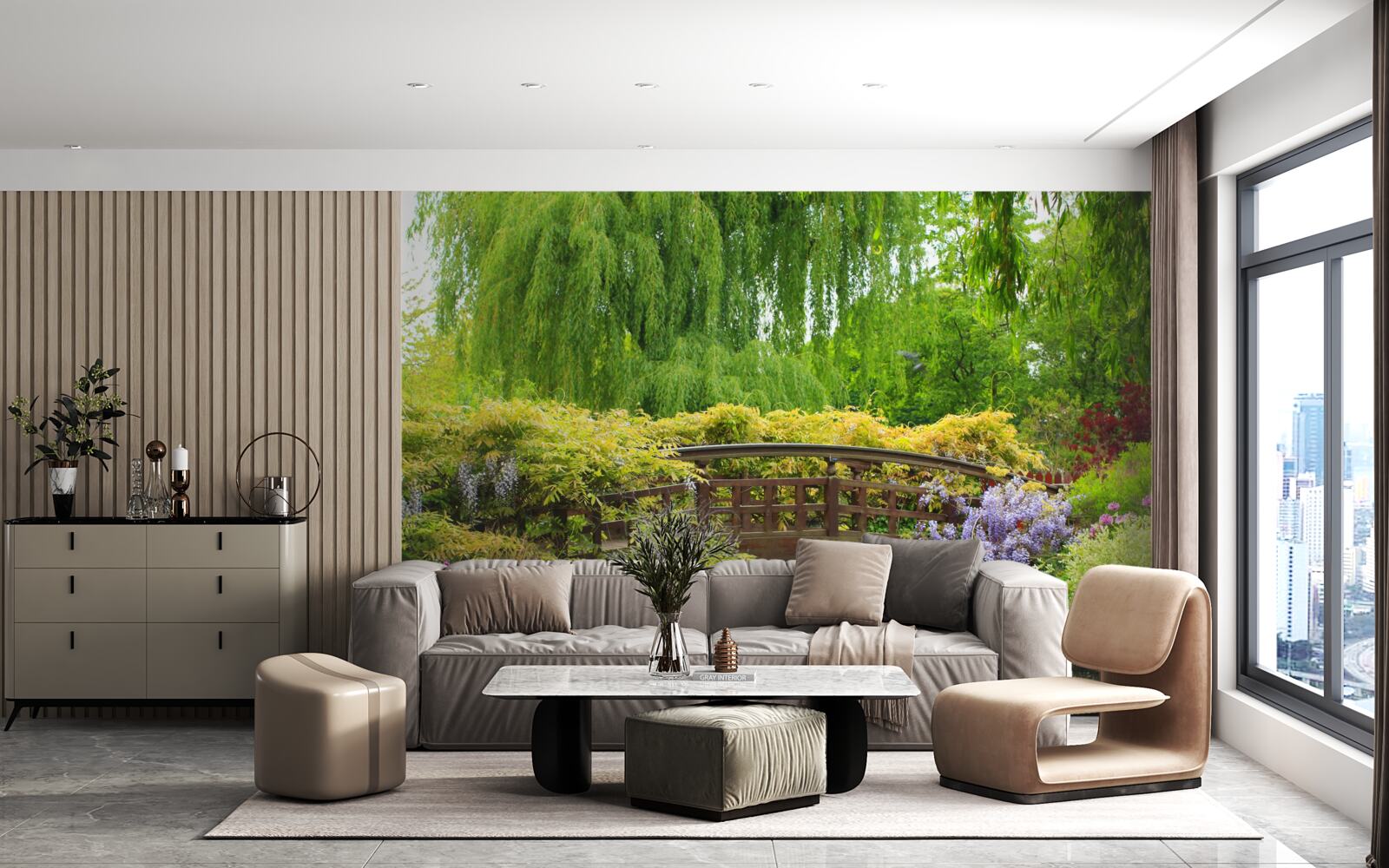 Фотошпалери захоплююча панорама мосту через річку