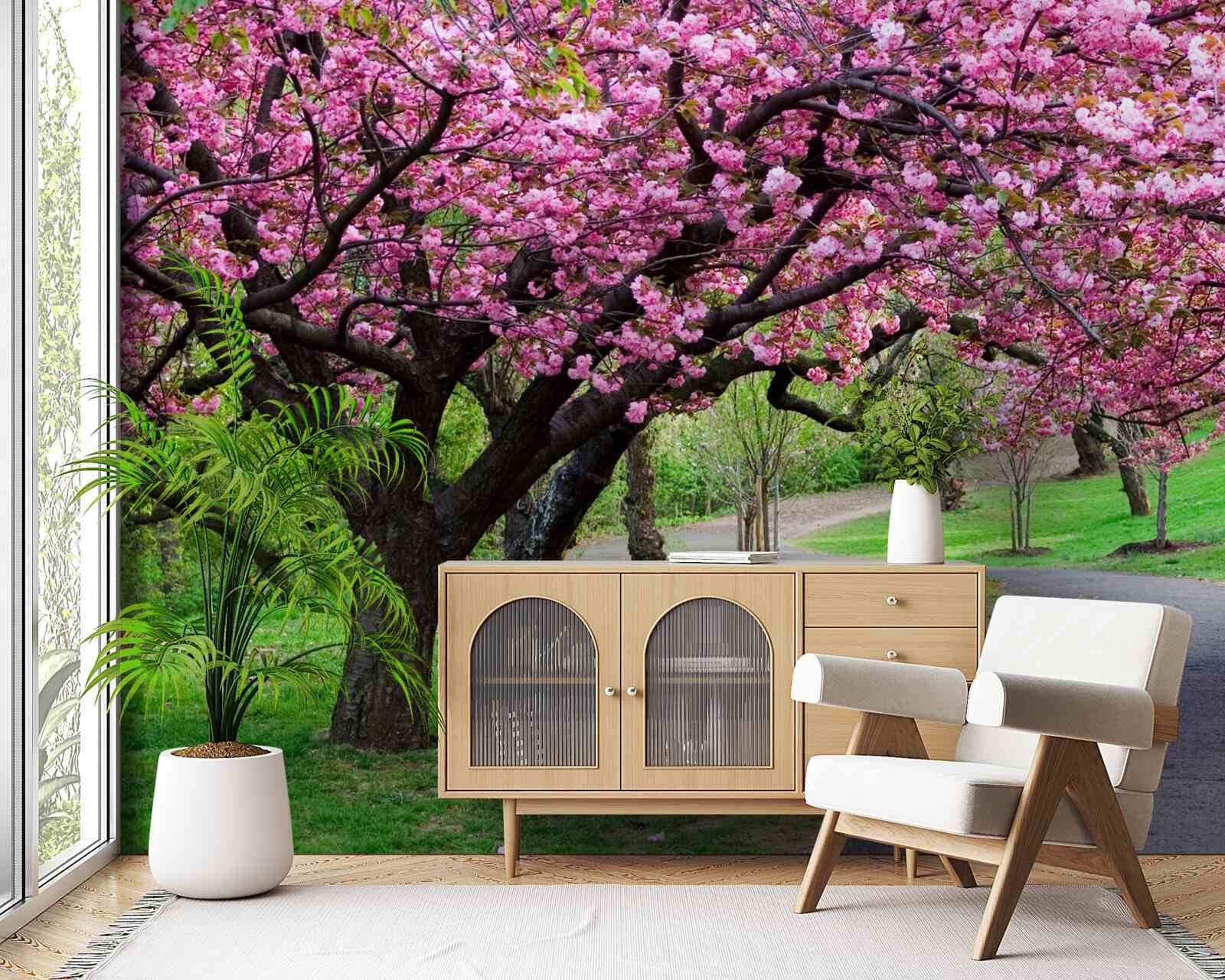 Фотошпалери алея в парку, всипана квітами