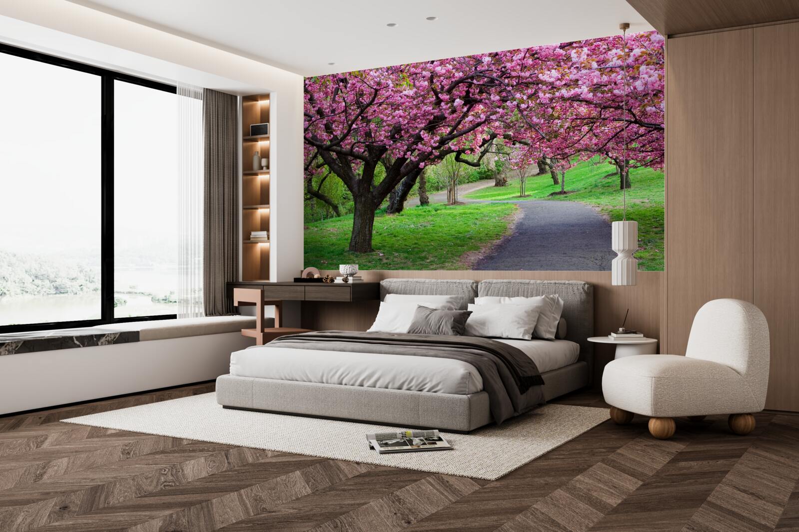 Фотошпалери алея в парку, всипана квітами