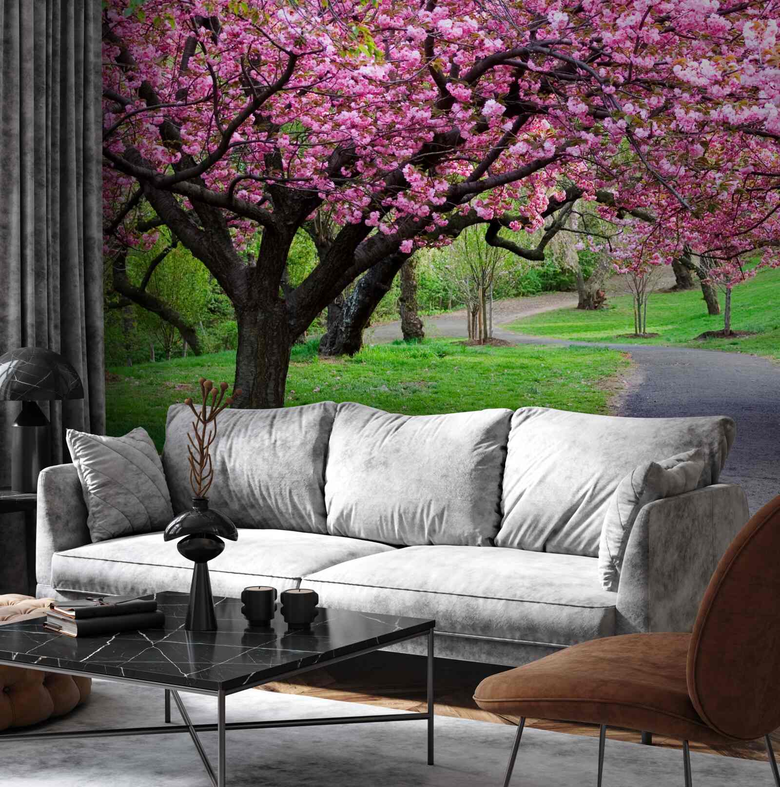 Фотошпалери алея в парку, всипана квітами