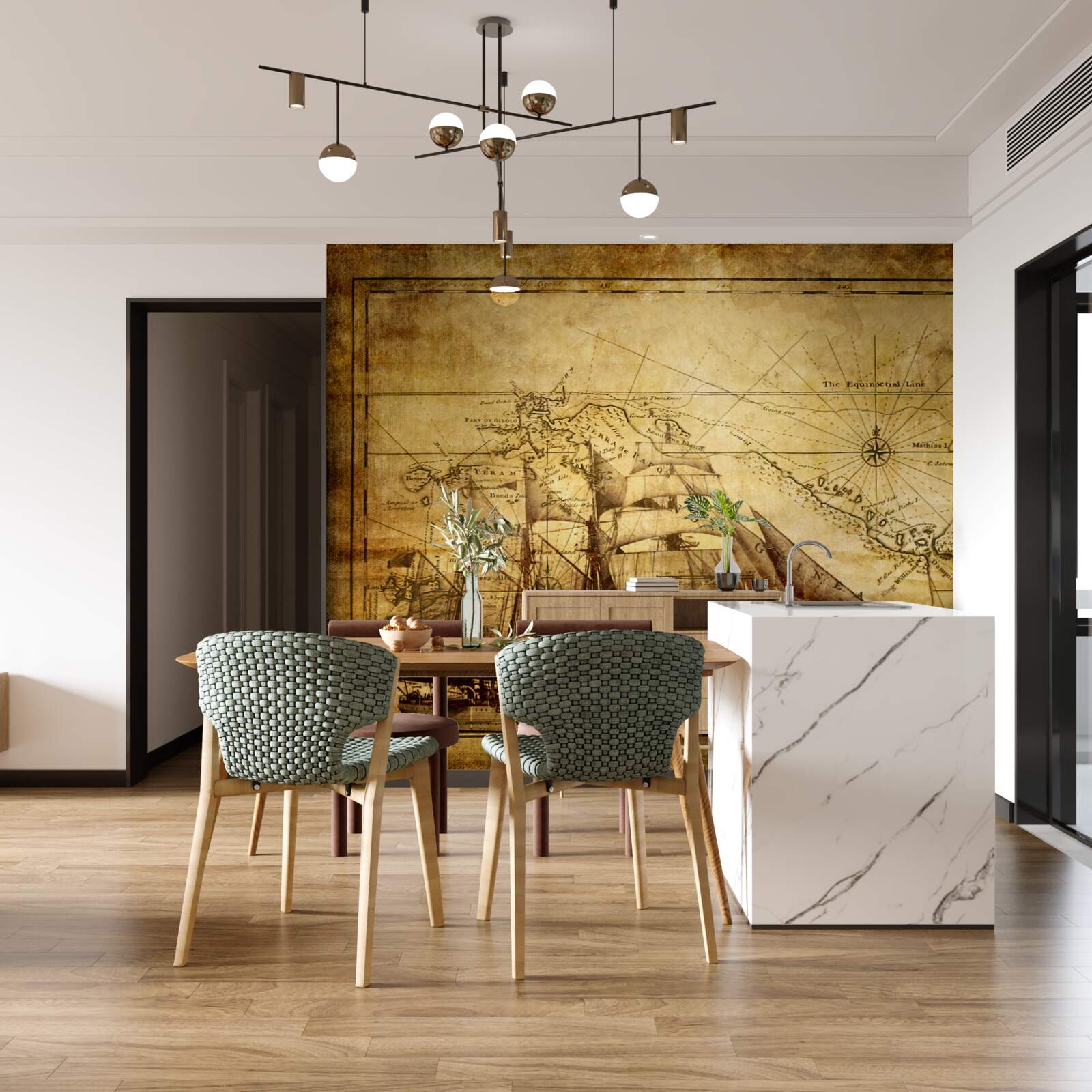 Фотошпалери корабель з вітрилами на пергаменті