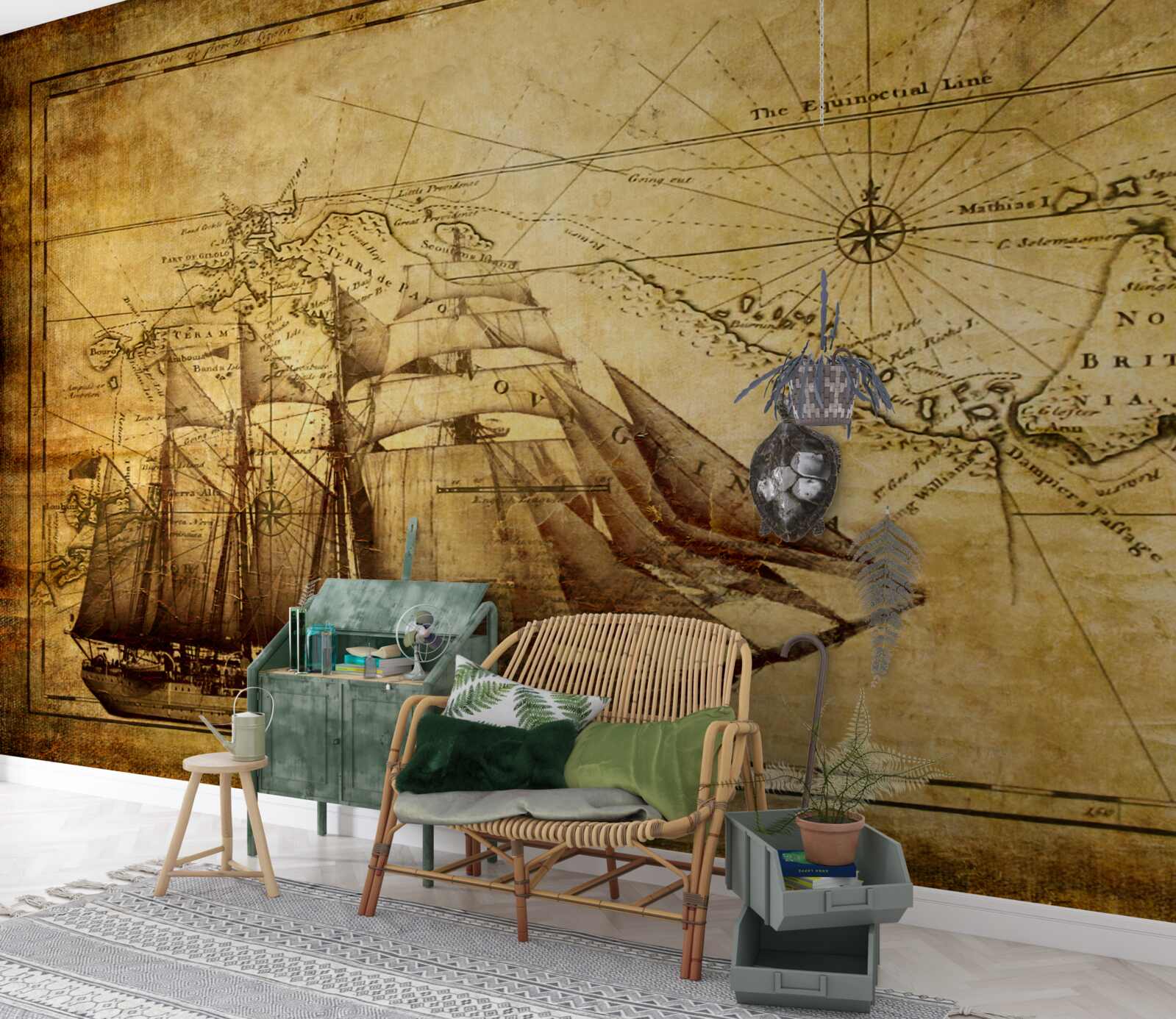 Фотошпалери корабель з вітрилами на пергаменті