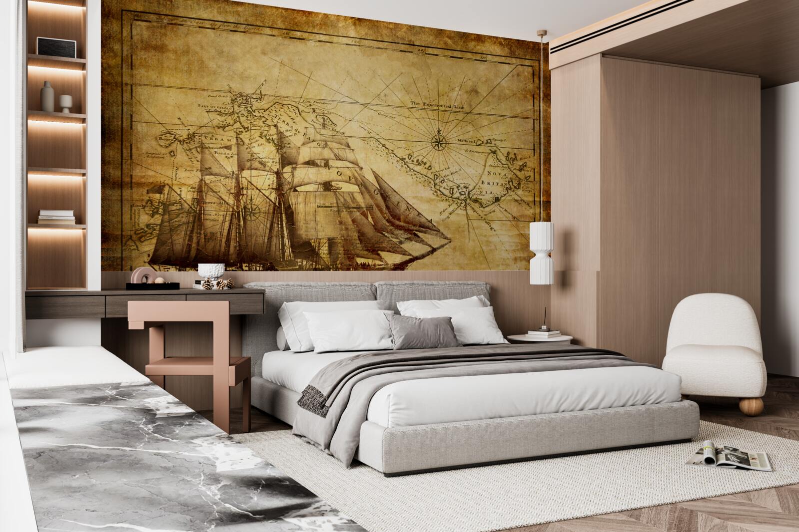 Фотошпалери корабель з вітрилами на пергаменті