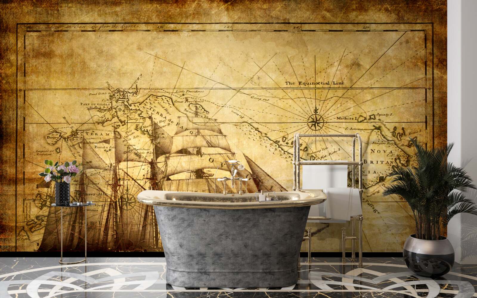 Фотошпалери корабель з вітрилами на пергаменті