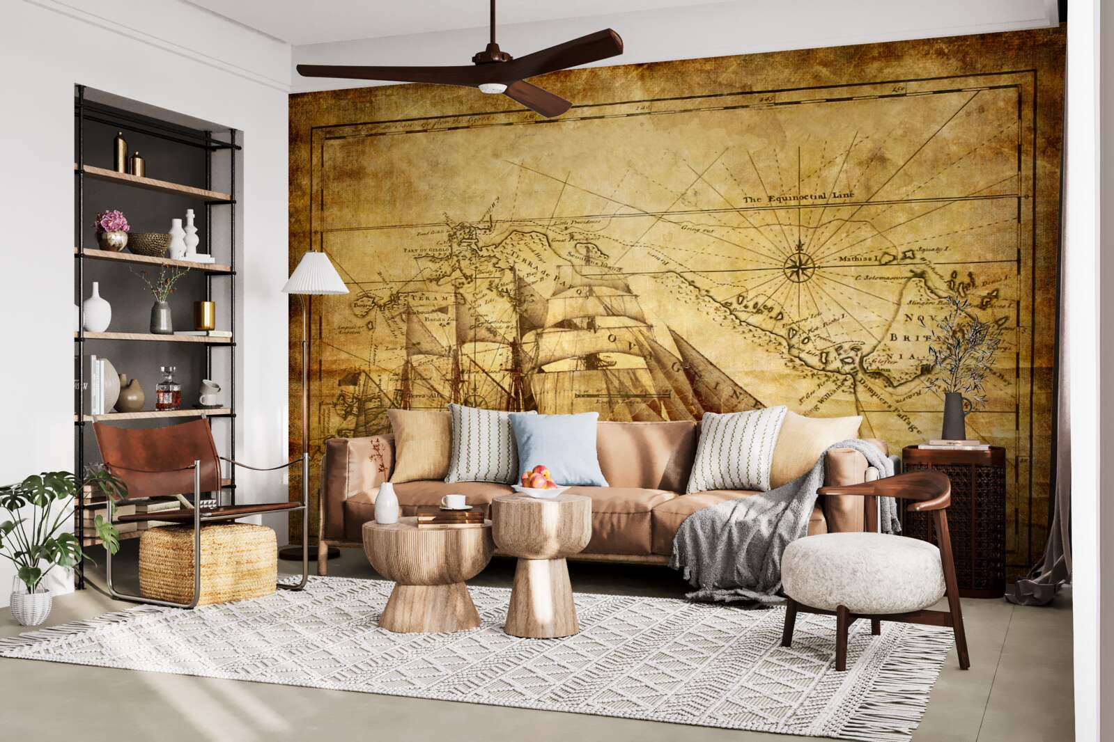 Фотошпалери корабель з вітрилами на пергаменті