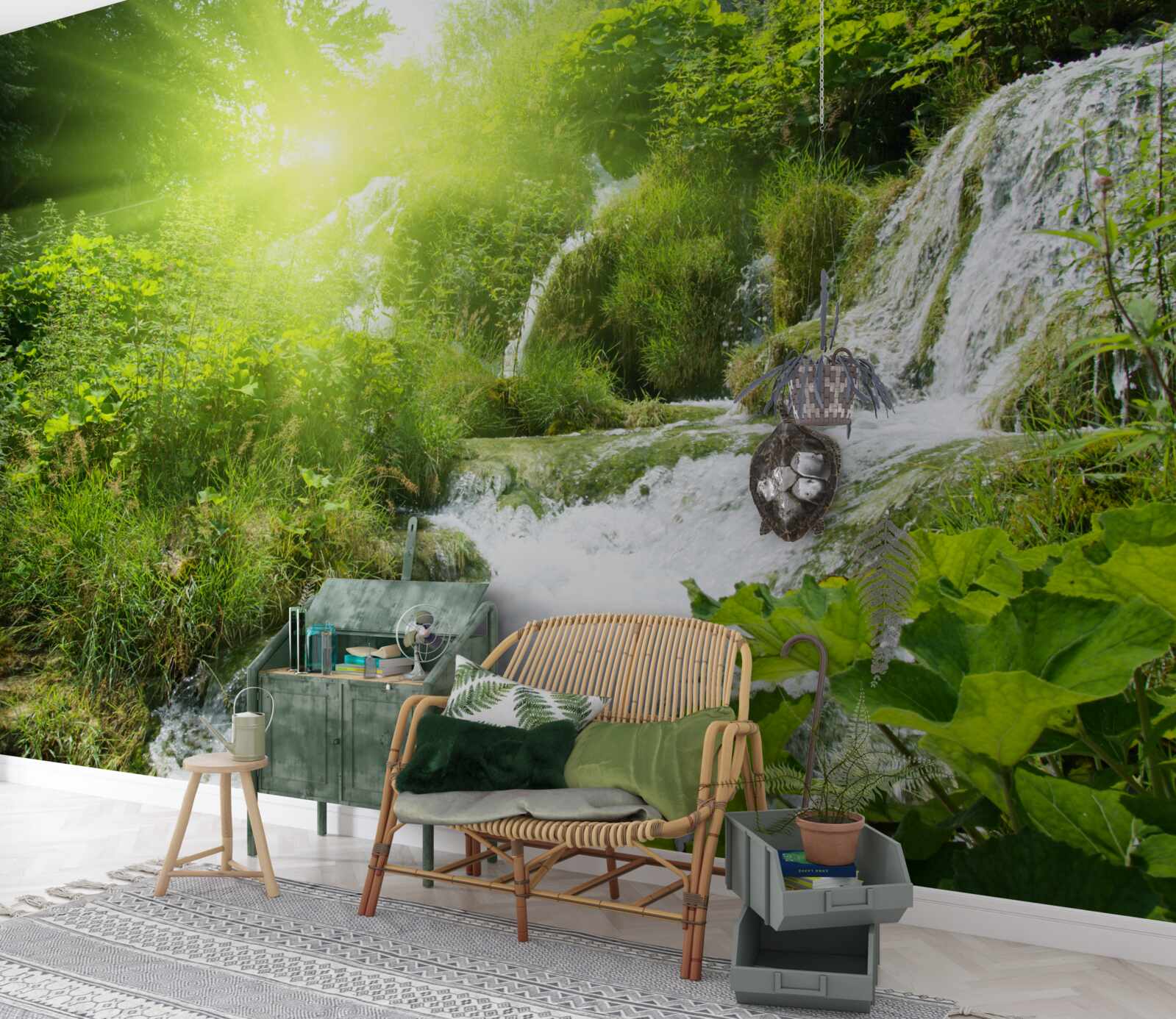 Фотошпалери таємничий водоспад у гірському лісі