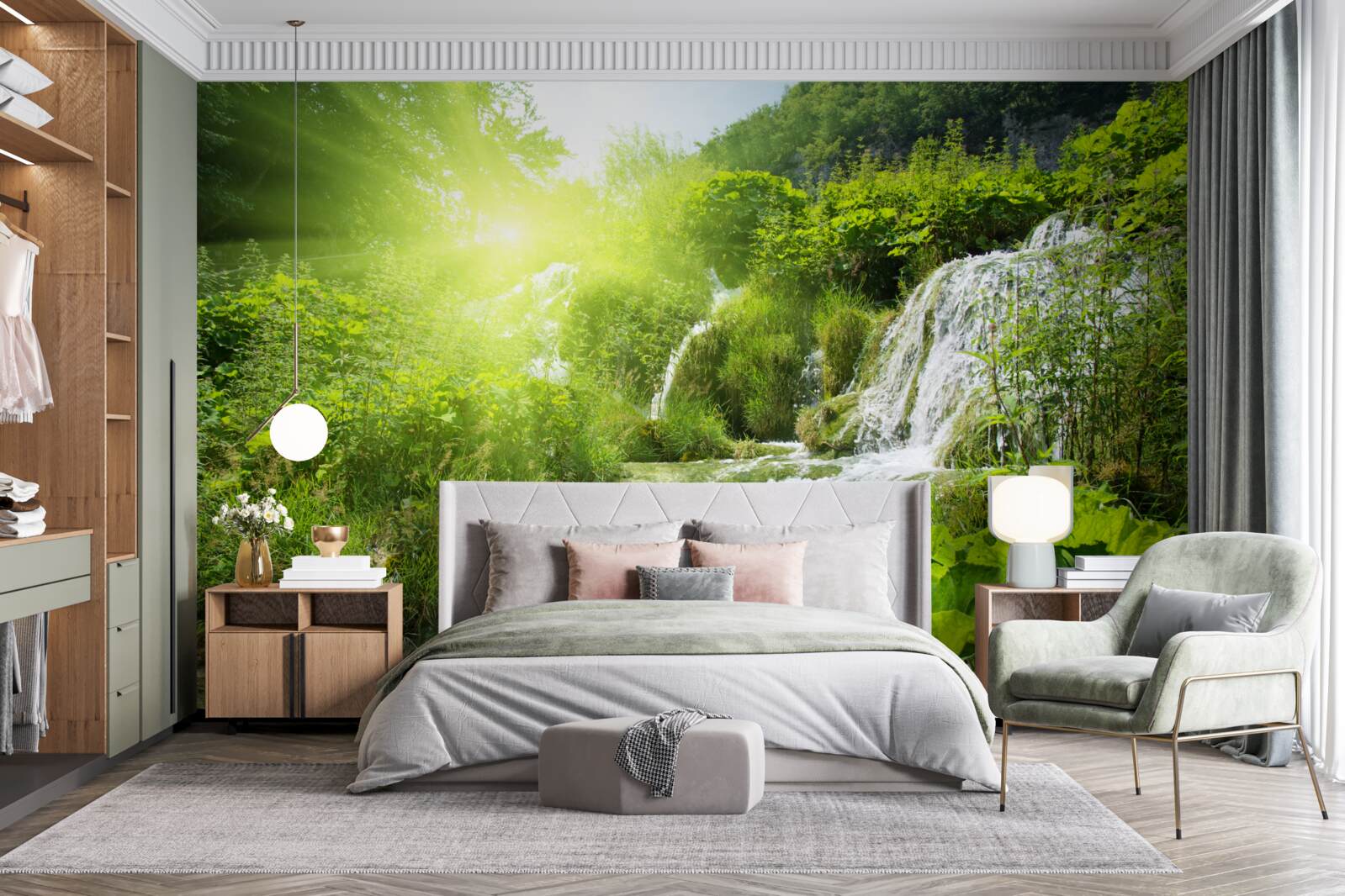 Фотошпалери таємничий водоспад у гірському лісі