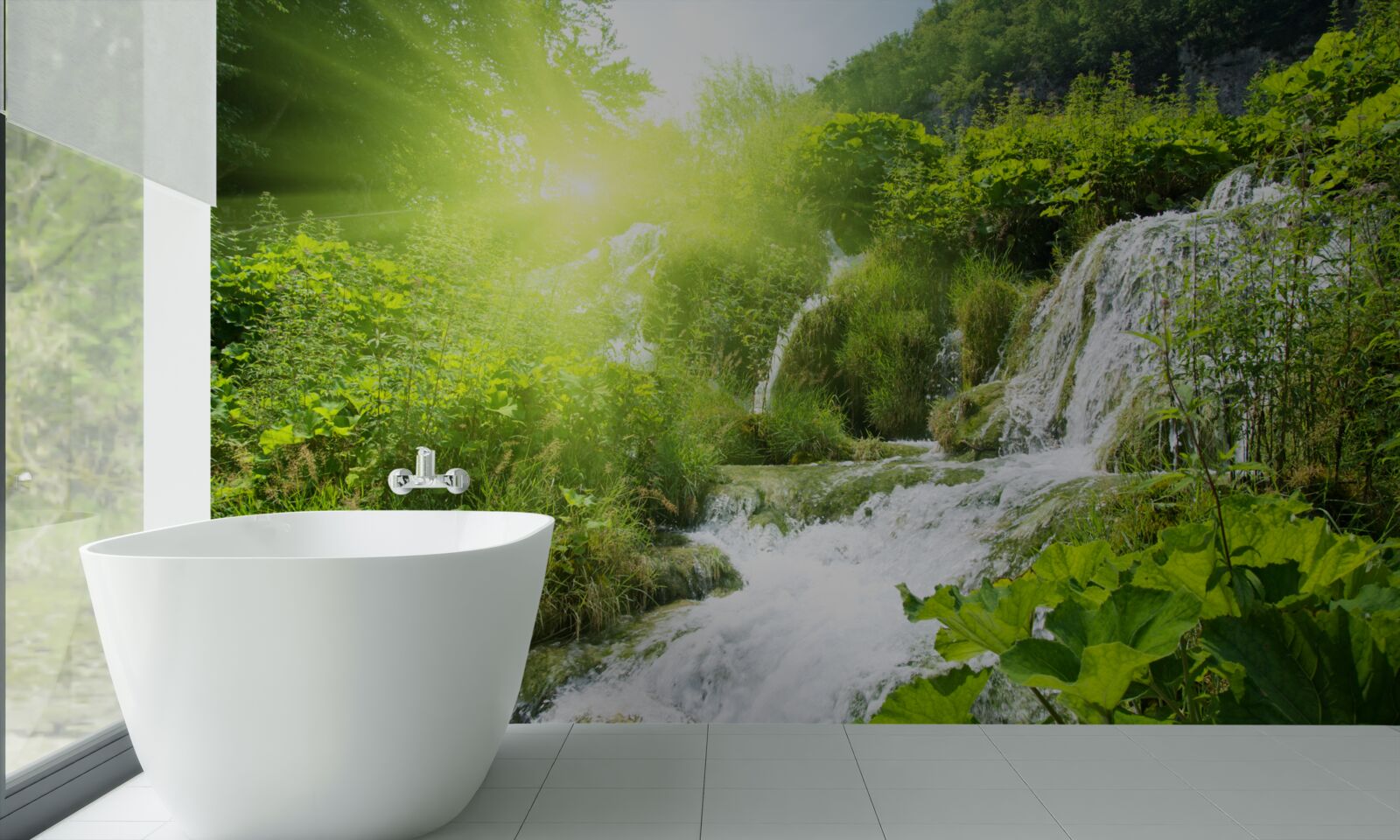 Фотошпалери таємничий водоспад у гірському лісі