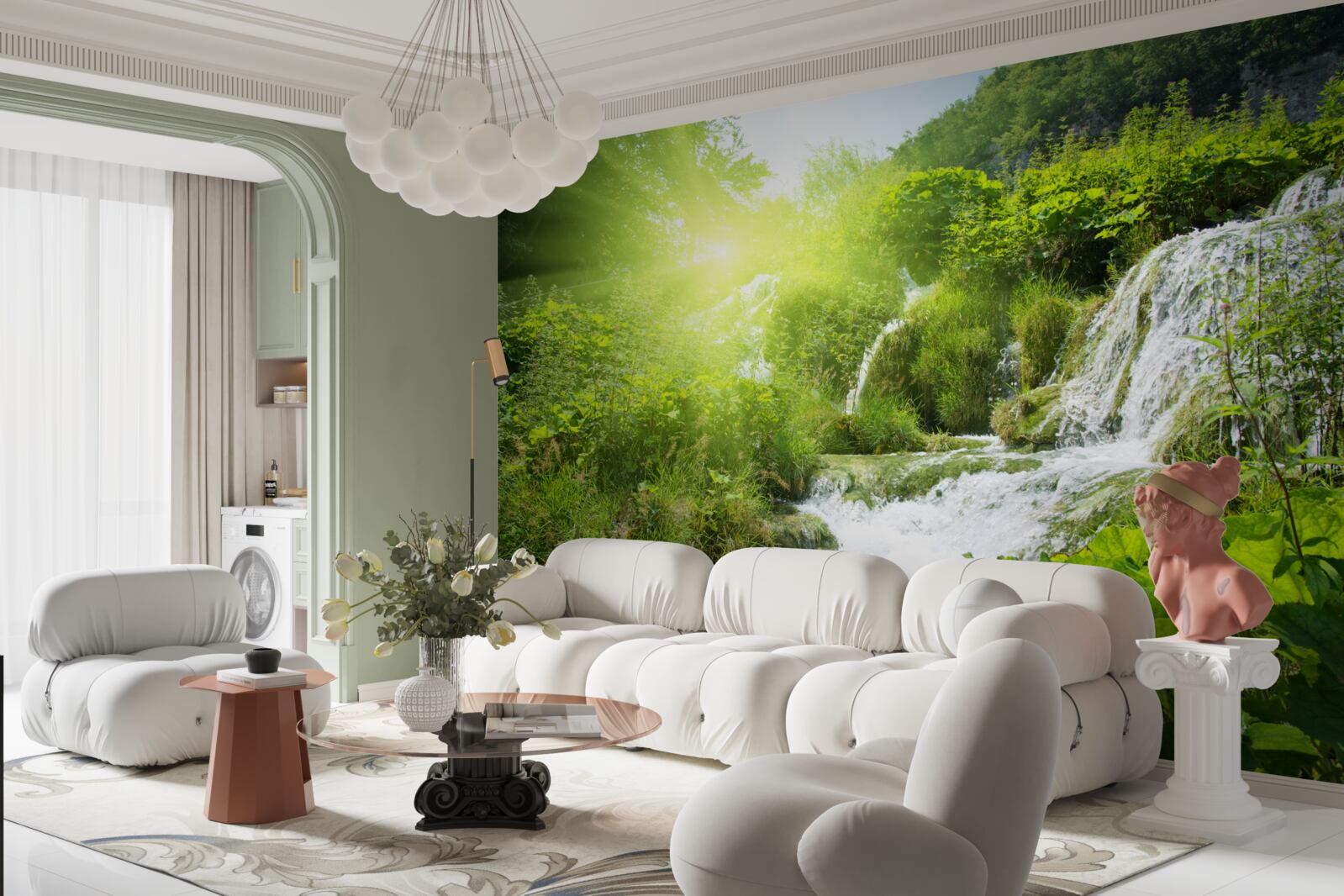 Фотошпалери таємничий водоспад у гірському лісі