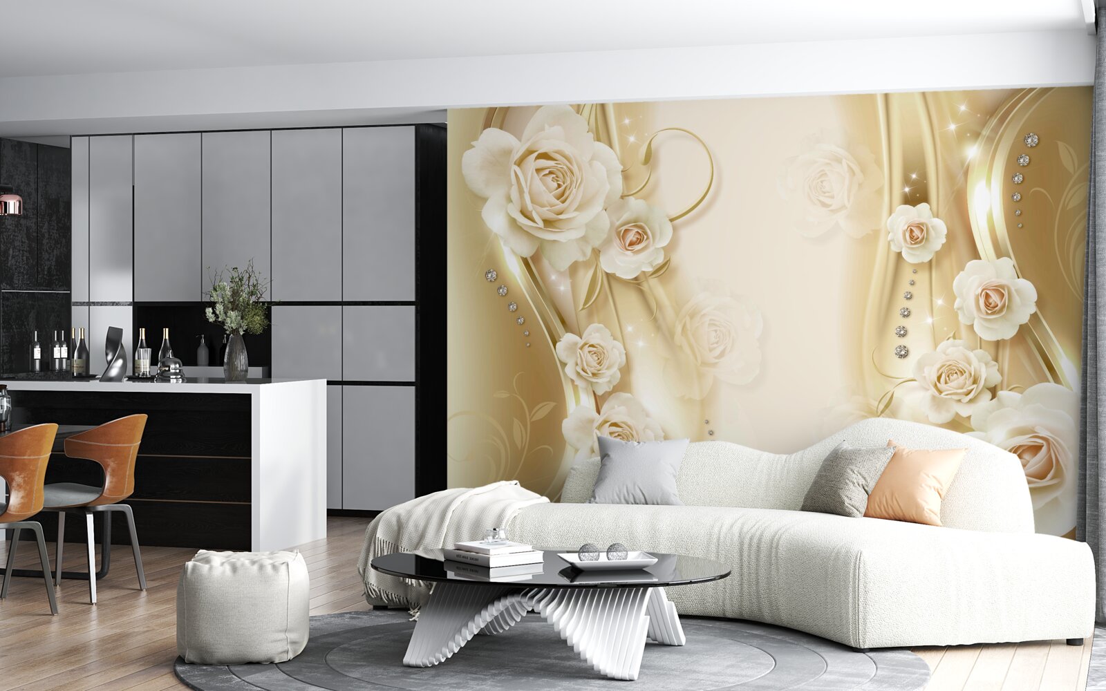 Фотошпалери білі троянди на коричневому тлі