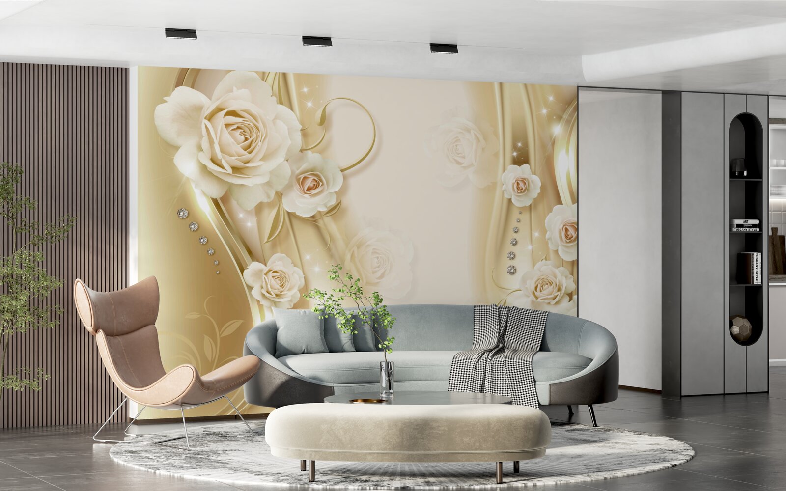 Фотошпалери білі троянди на коричневому тлі