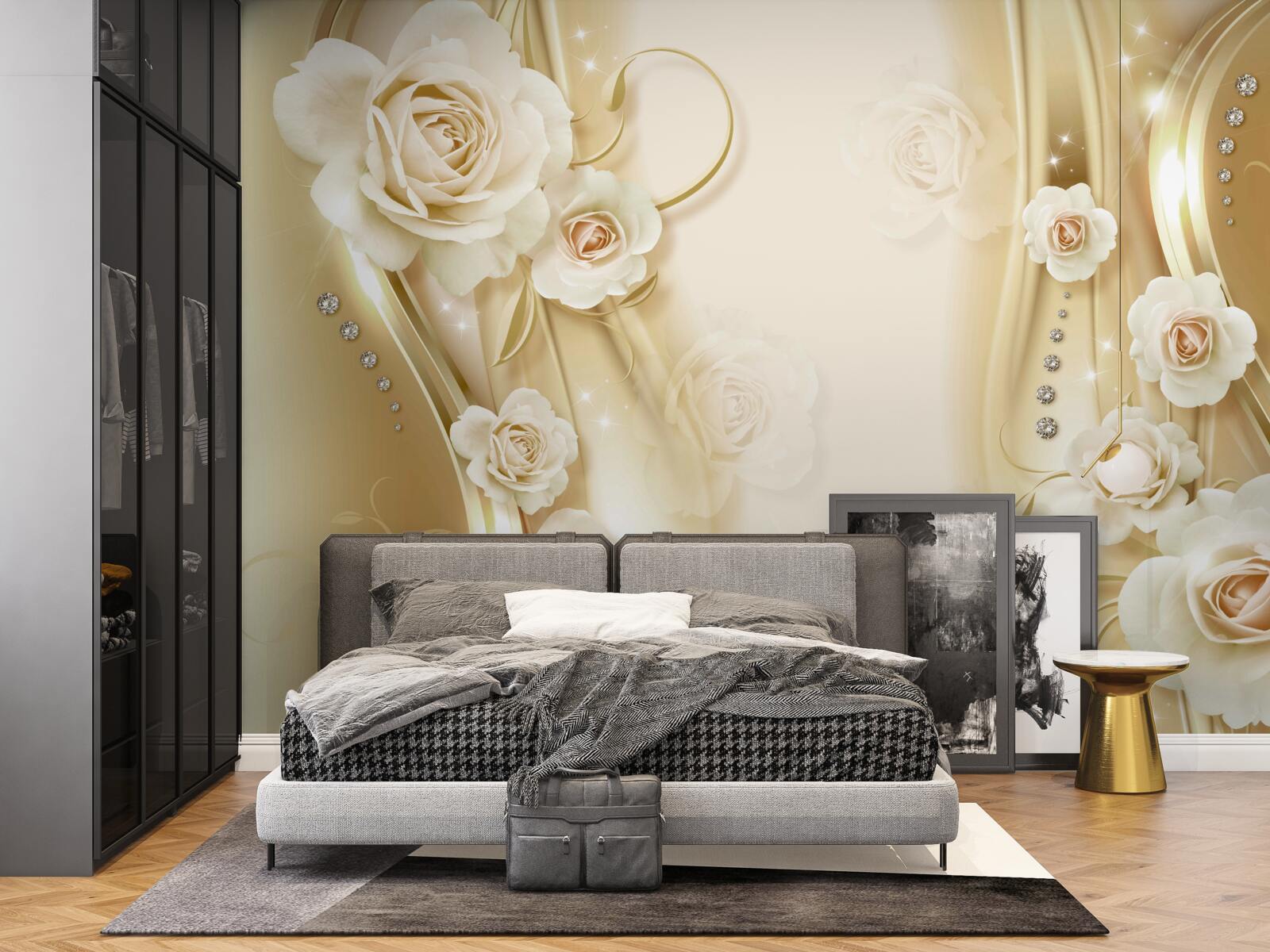 Фотошпалери білі троянди на коричневому тлі