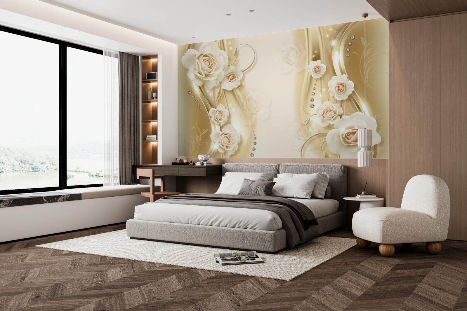 Фотошпалери білі троянди на коричневому тлі