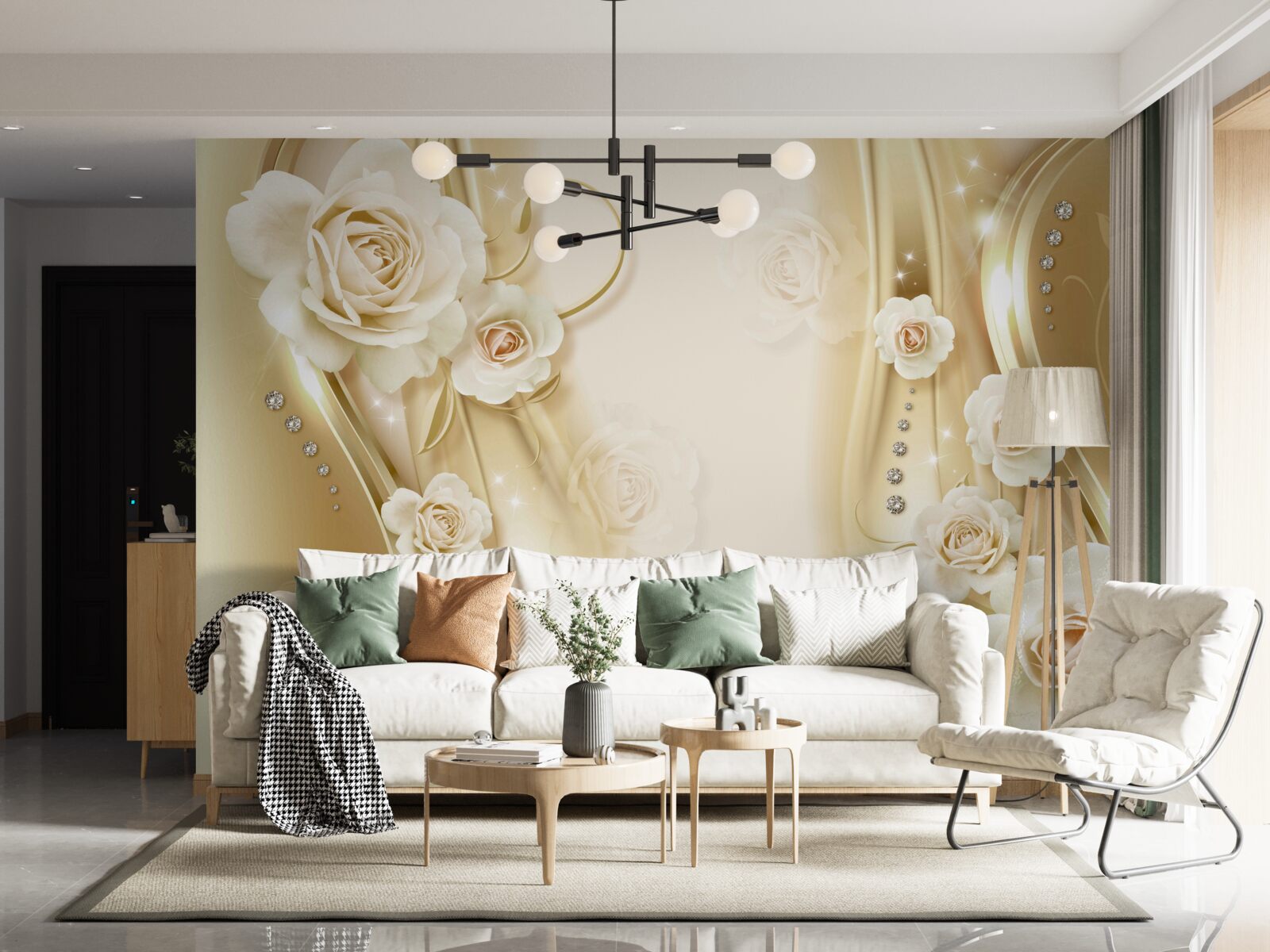 Фотошпалери білі троянди на коричневому тлі