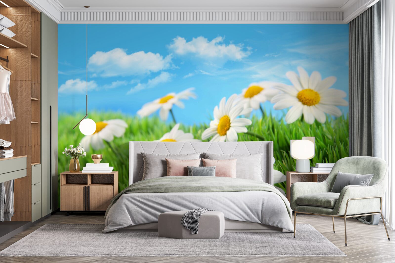 Фотошпалери Білосніжні лугові ромашки