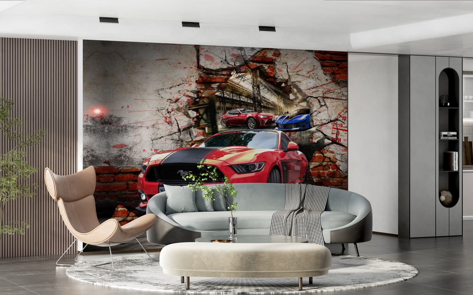 Фотошпалери червоний мустанг на стіні