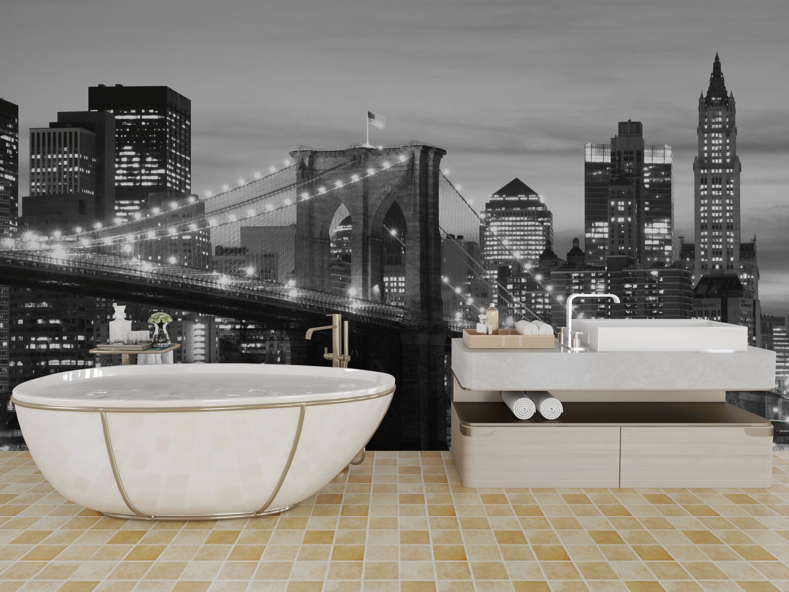 Фотошпалери Бруклінський міст у чорно-білих тонах