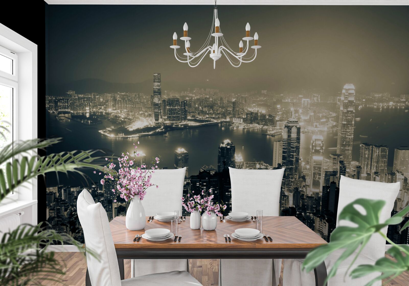 Фотошпалери панорамний нічний вид на гонконг